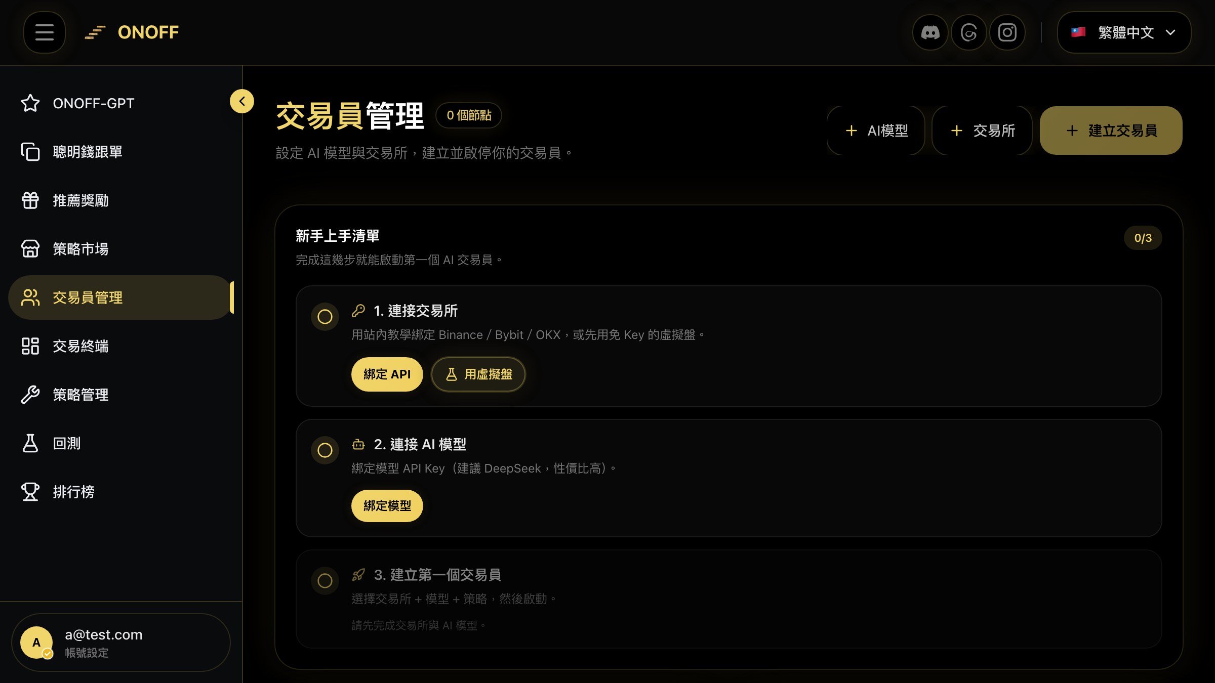 ONOFF 交易員列表設定截圖