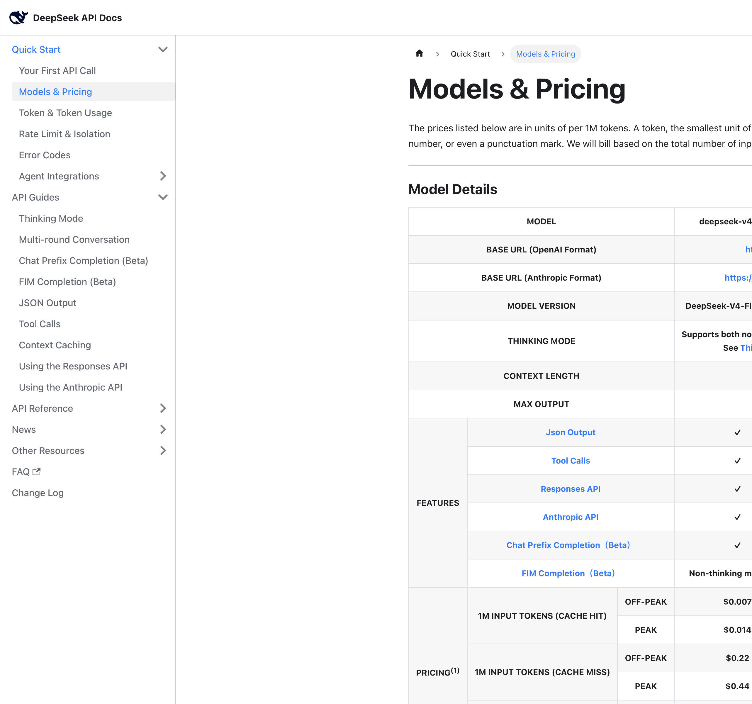 DeepSeek Models & Pricing